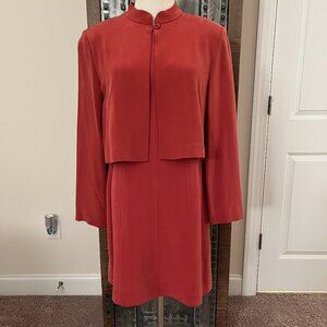 VINTAGE Hobbs London by Marilyn Anselm Coral Silk Shift Dress and Jacket UK 12